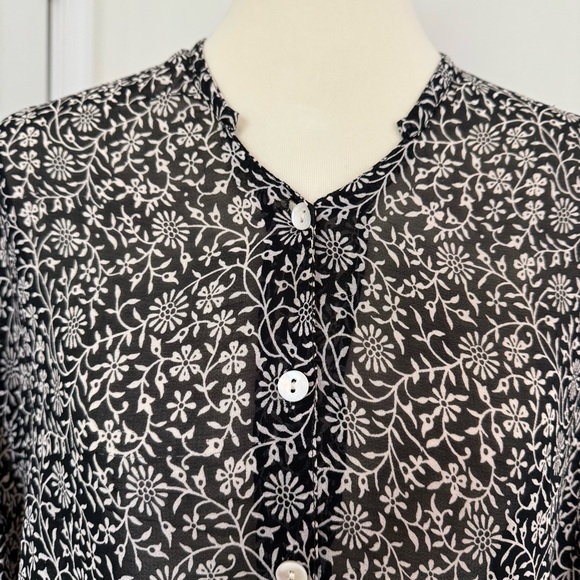 Rene Derhy Top Womens Large Black White Paisley Artsy Boho Peasant Blouse - Picture 3 of 10